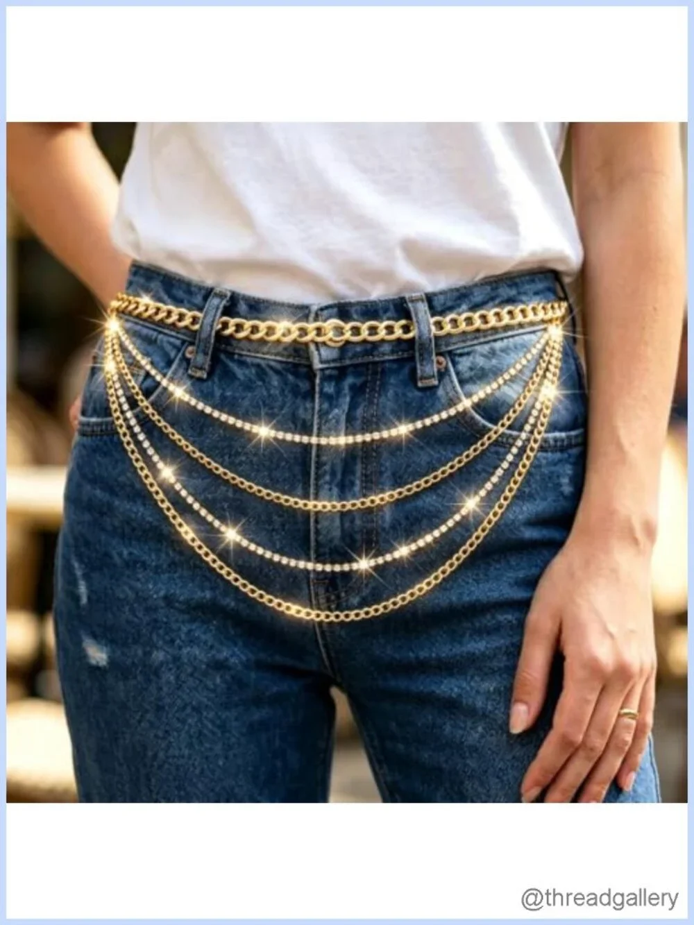 Gold Rhinestone Waist Chain Belt for Women Adjustable Layered Body Jewelry